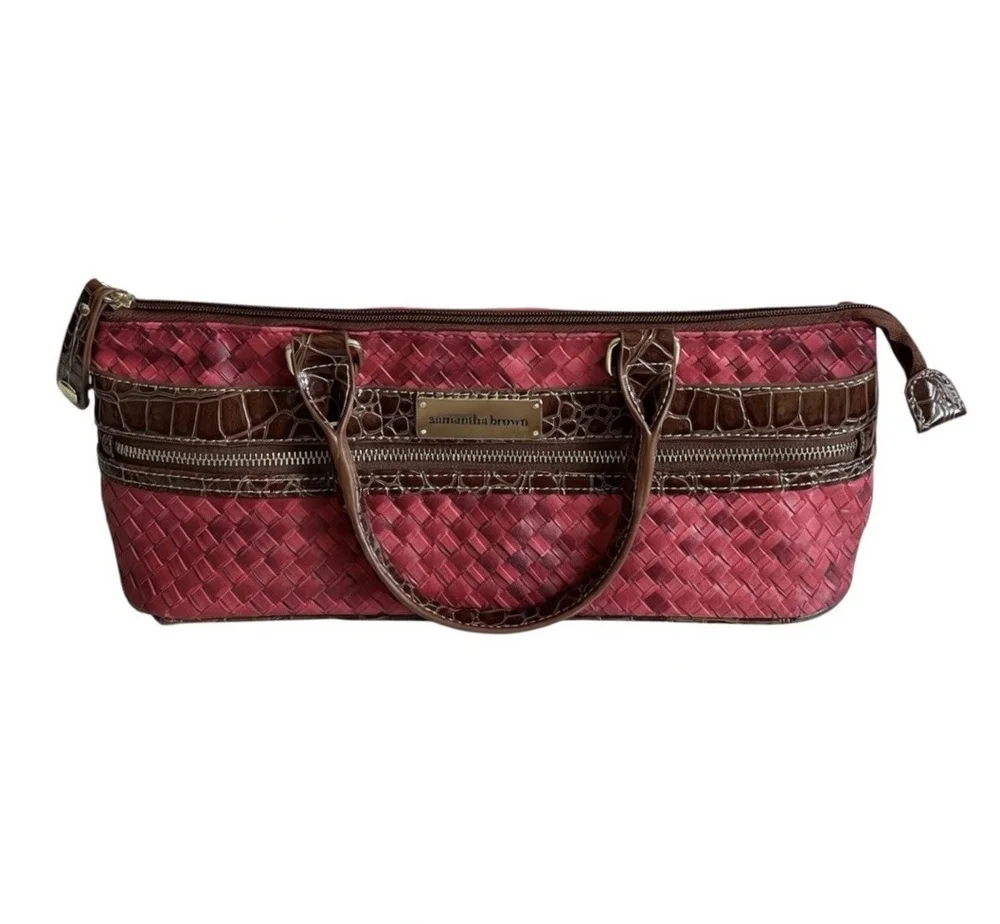 Samantha Brown Red Insulated Wine Purse Woven Picnic Travel Bag NWT